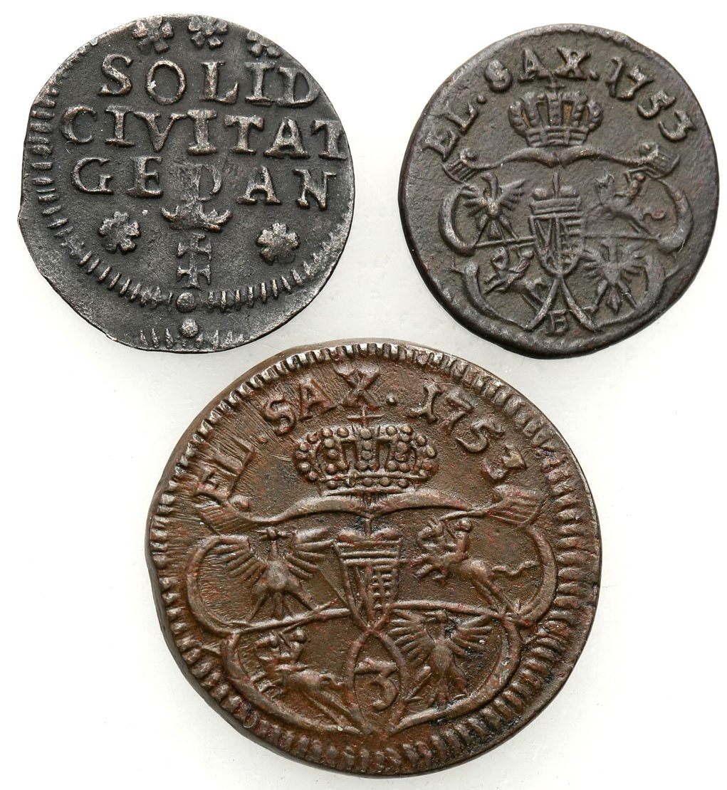 August III Sas. Grosz 1753 , szeląg 1753 + szeląg, Toruń 1757 - zestaw 3 monet